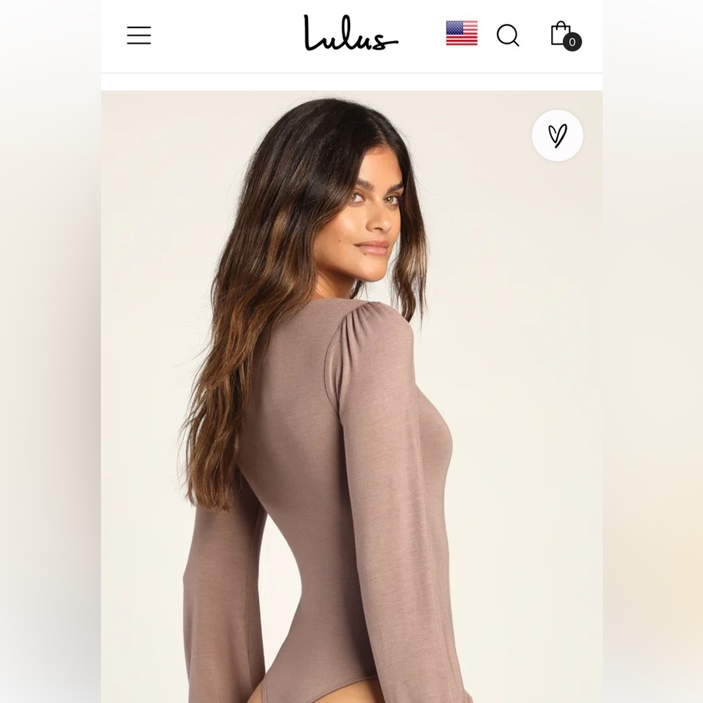 Lulu’s Kaylene Taupe V-Neck Balloon Sleeve Bodysuit
